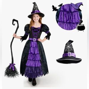 Spooktacular Creations Fairytale Cute Witch Costume Deluxe Set with Broom Girls